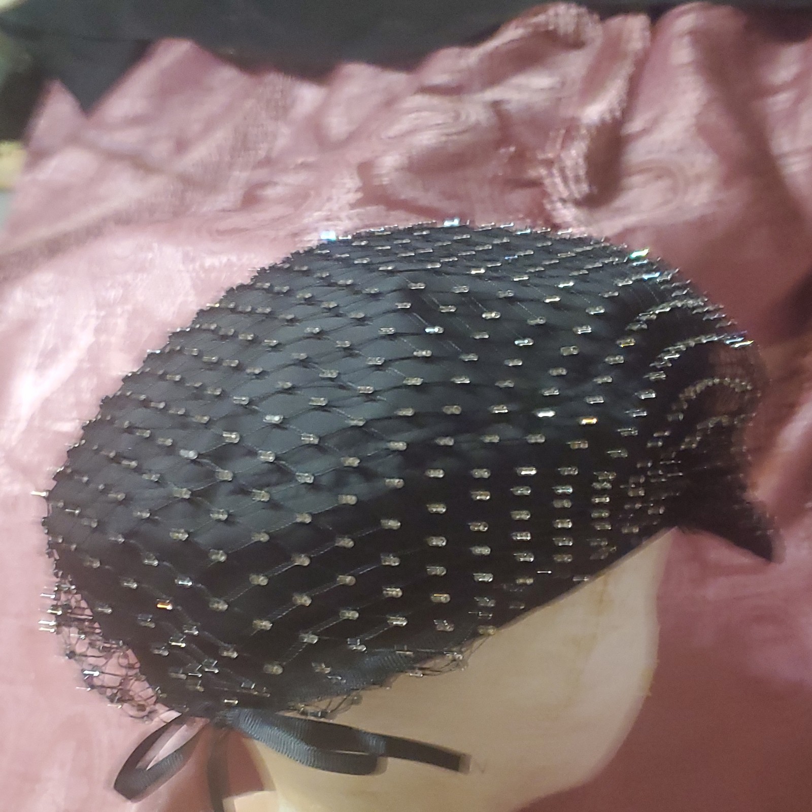 Vintage Black Formal Hat with Net and Rhinestone Embellishments - photo 5