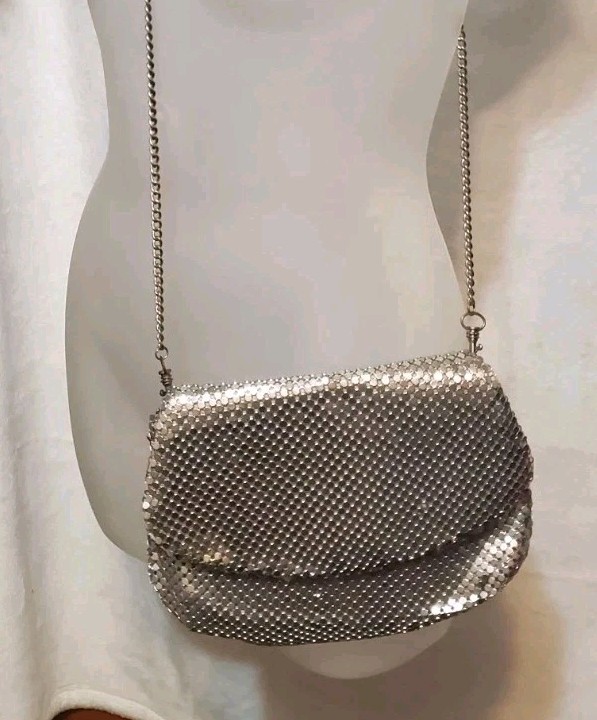 Whiting & Davis Silver Metallic Mesh Shoulder Bag