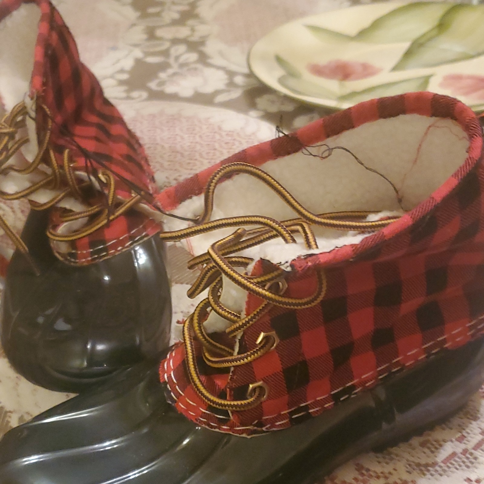 Red Black Plaid Duck Boots Unisex Kids Lace Up Ankle Winter Casu - photo 5