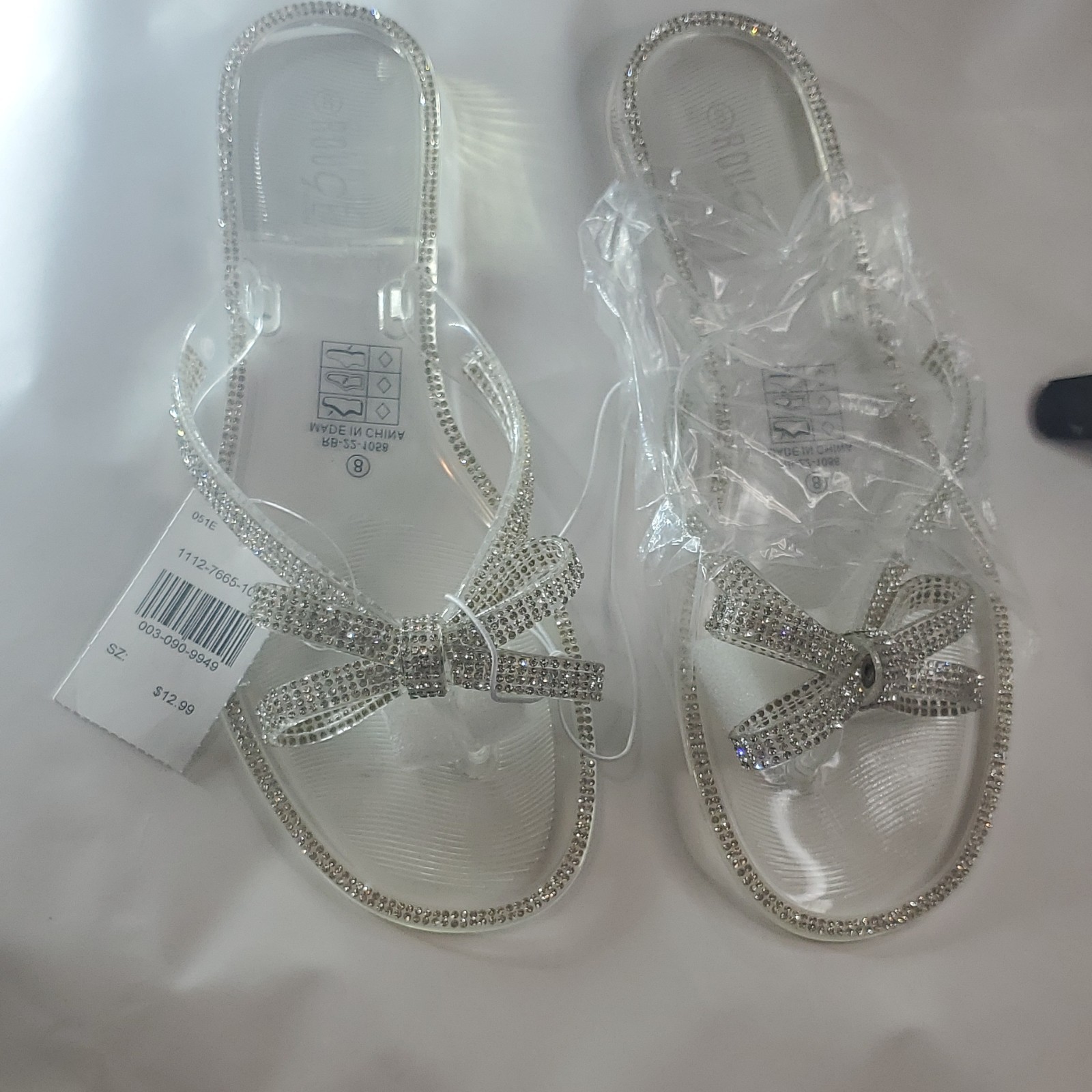 Rogue Flat Sandals Rhinestone Bow Clear Silver Slip On Size 10 - photo 4