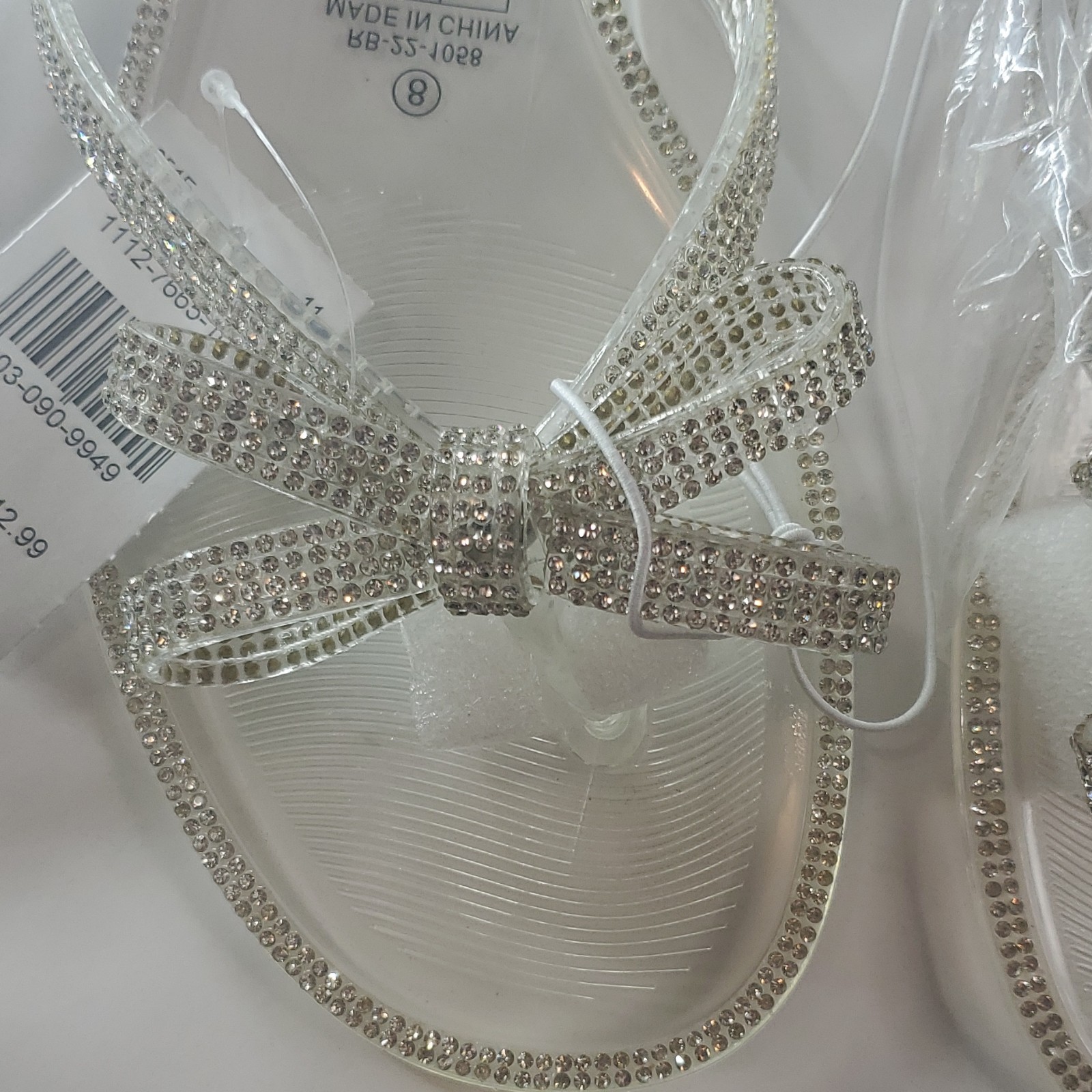 Rogue Flat Sandals Rhinestone Bow Clear Silver Slip On Size 10 - photo 5