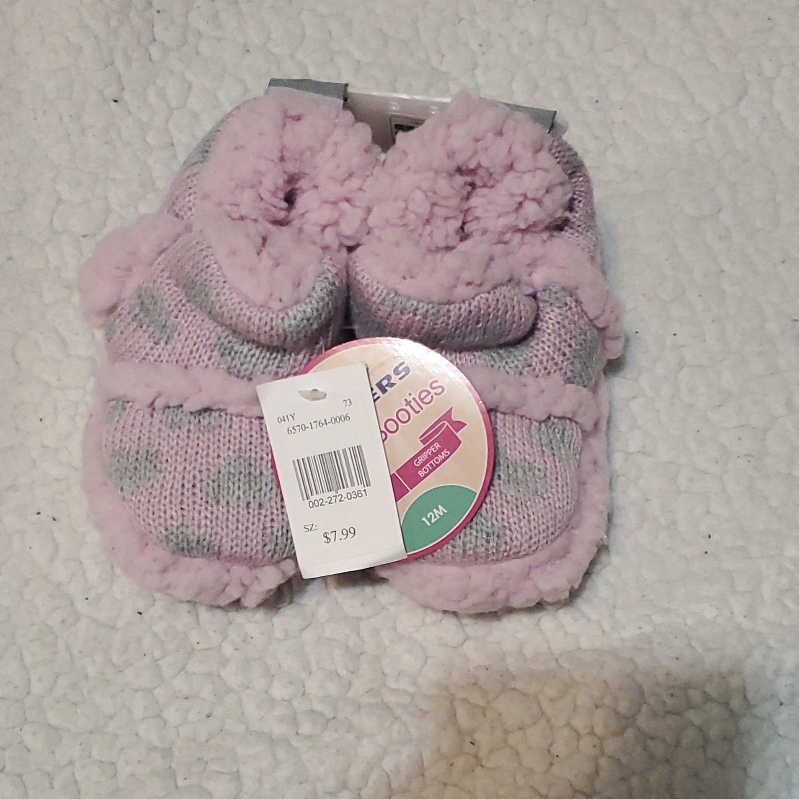 Skidders Knitted Booties Pink Polka Dot Fur Trim