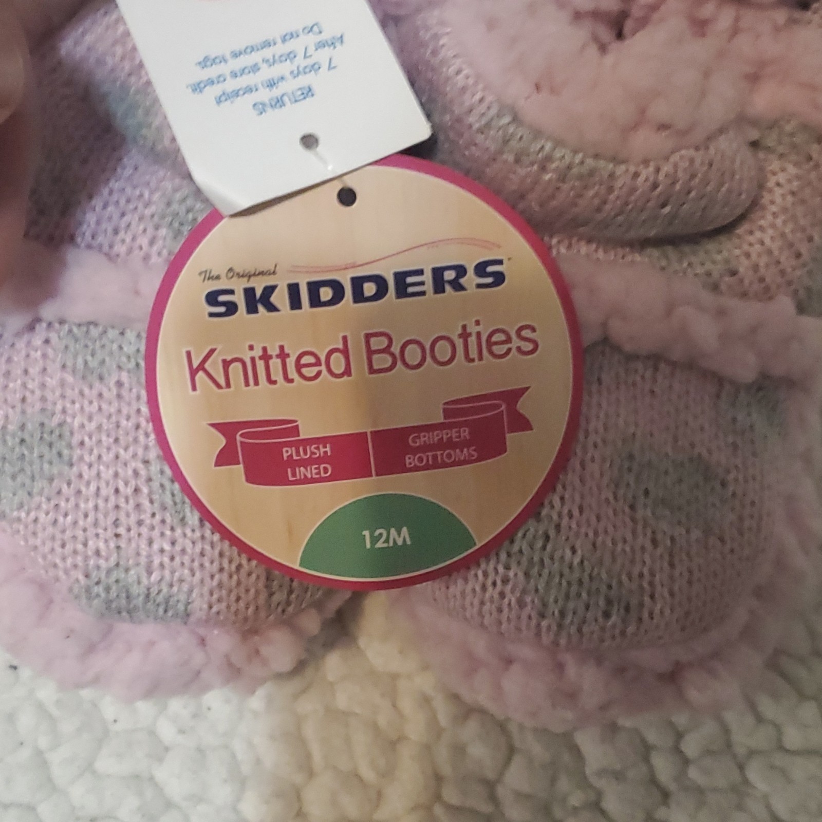 Skidders Knitted Booties Pink Polka Dot Fur Trim - photo 2