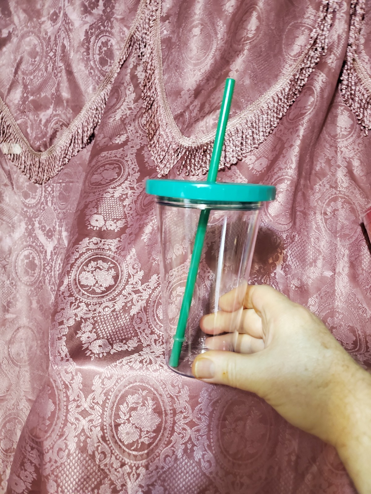 Clear Plastic Tumbler with Green Lid and Straw - photo 2