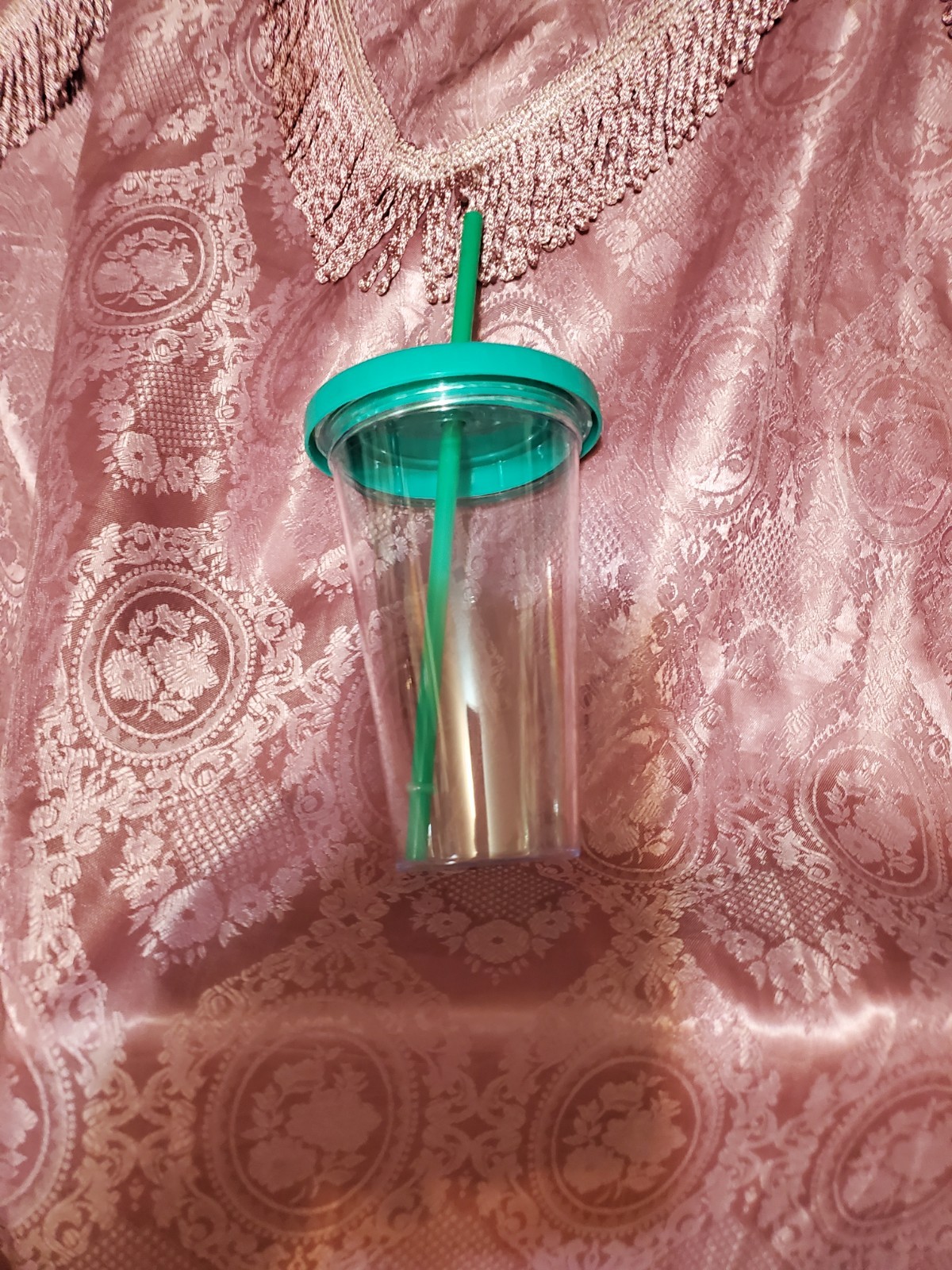 Clear Plastic Tumbler with Green Lid and Straw - photo 3