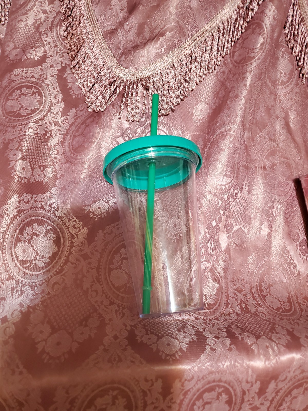 Clear Plastic Tumbler with Green Lid and Straw - photo 4
