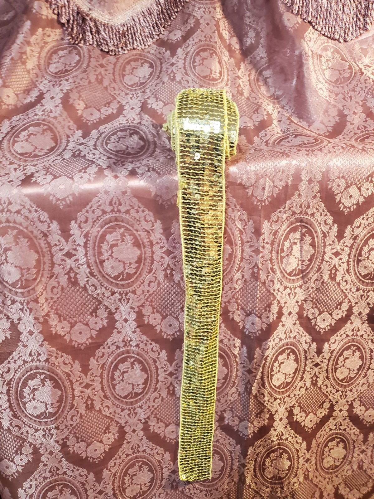 Gold Beaded Sequined Trim Ribbon 2" Wide 180" Long for Crafts - photo 3