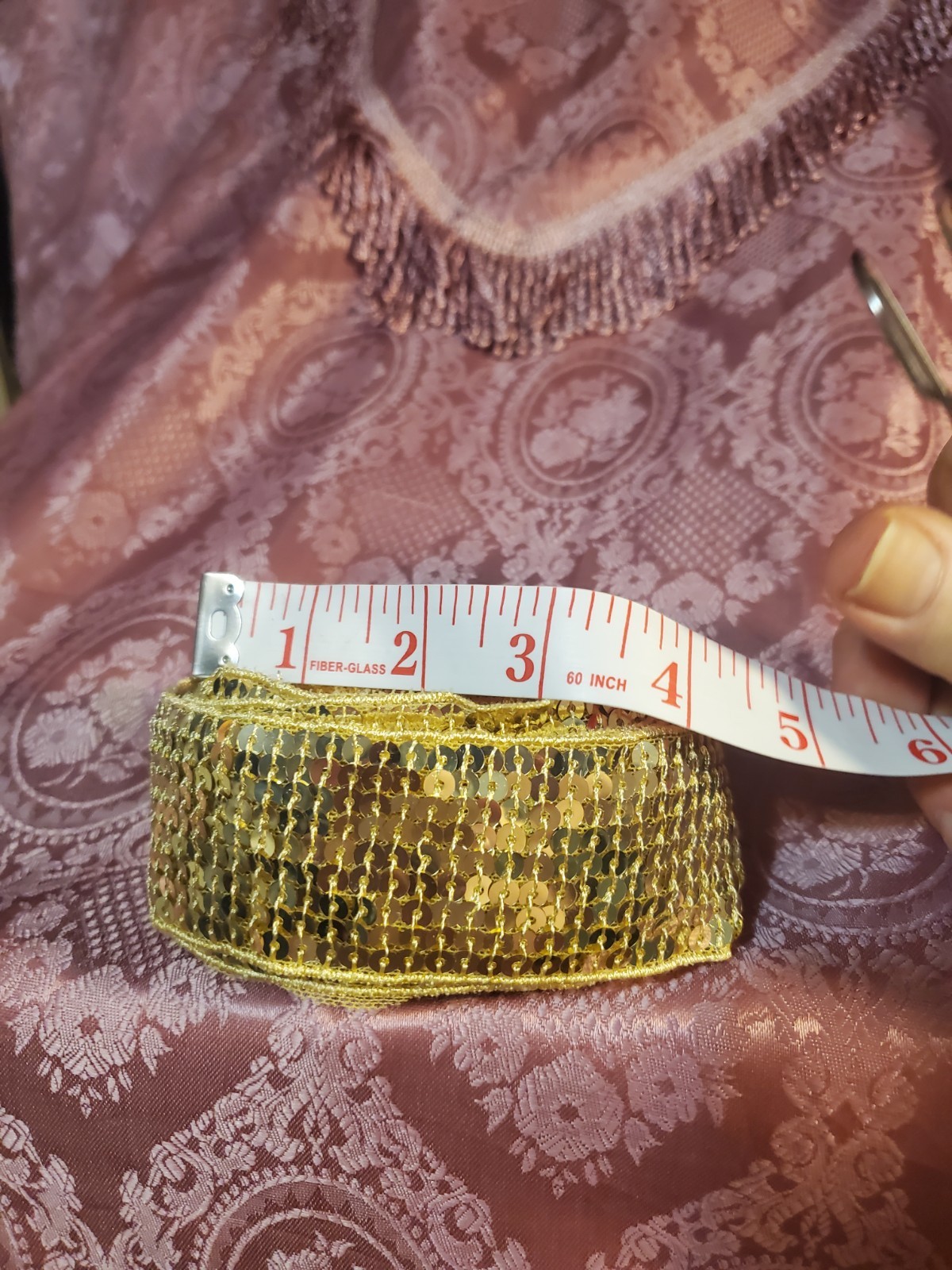 Gold Beaded Sequined Trim Ribbon 2" Wide 180" Long for Crafts - photo 4