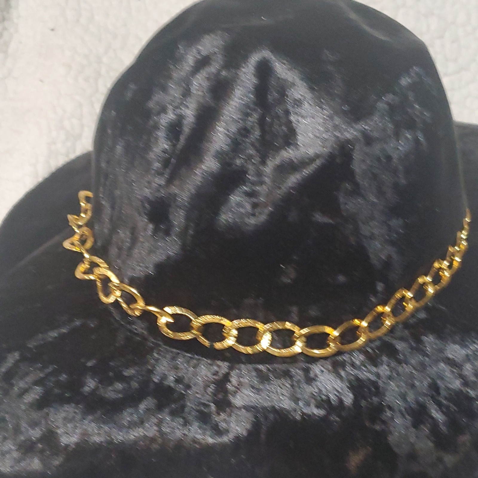 Black Velvet Wide Brim Women's Hat Gold Chain Accent - photo 2