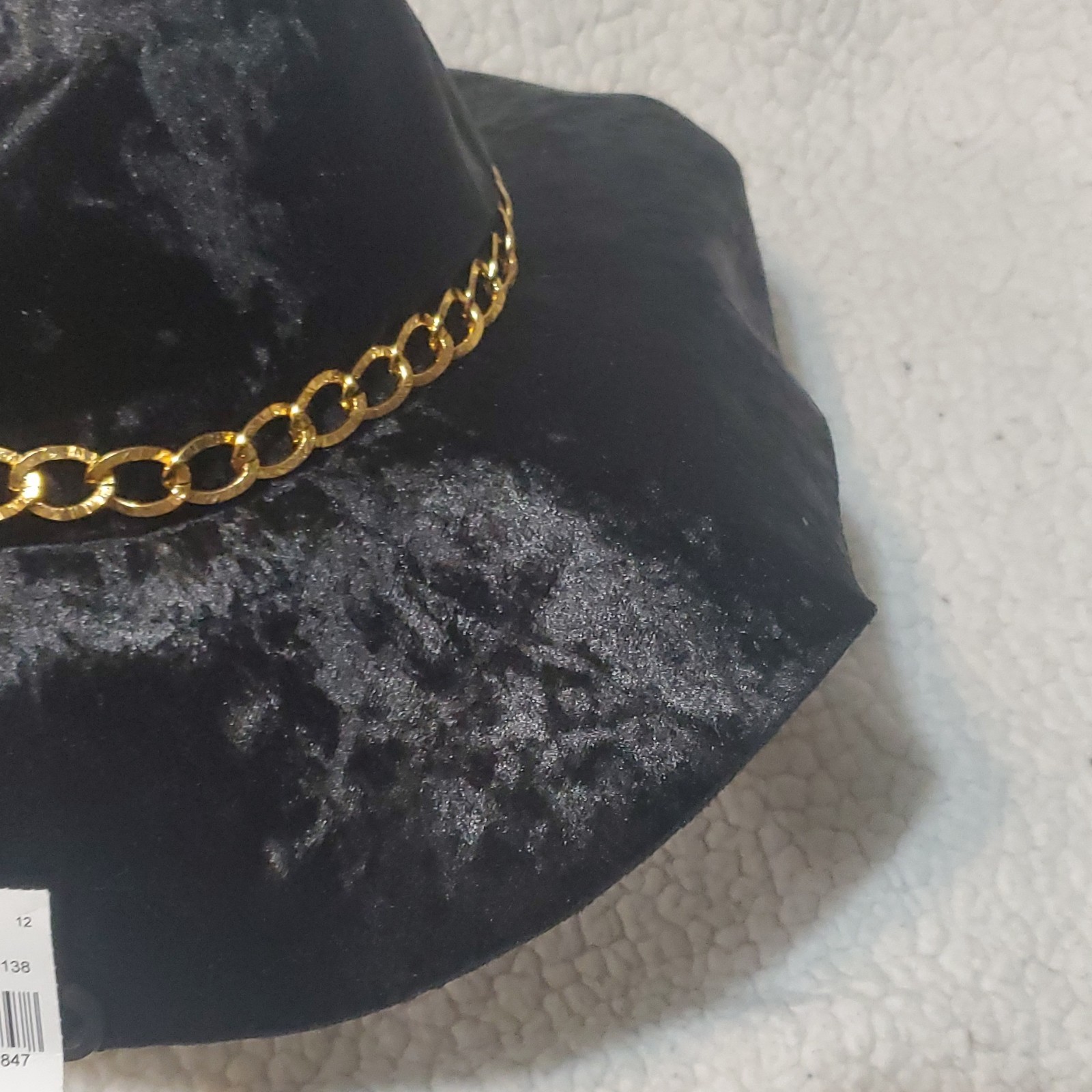 Black Velvet Wide Brim Women's Hat Gold Chain Accent - photo 3