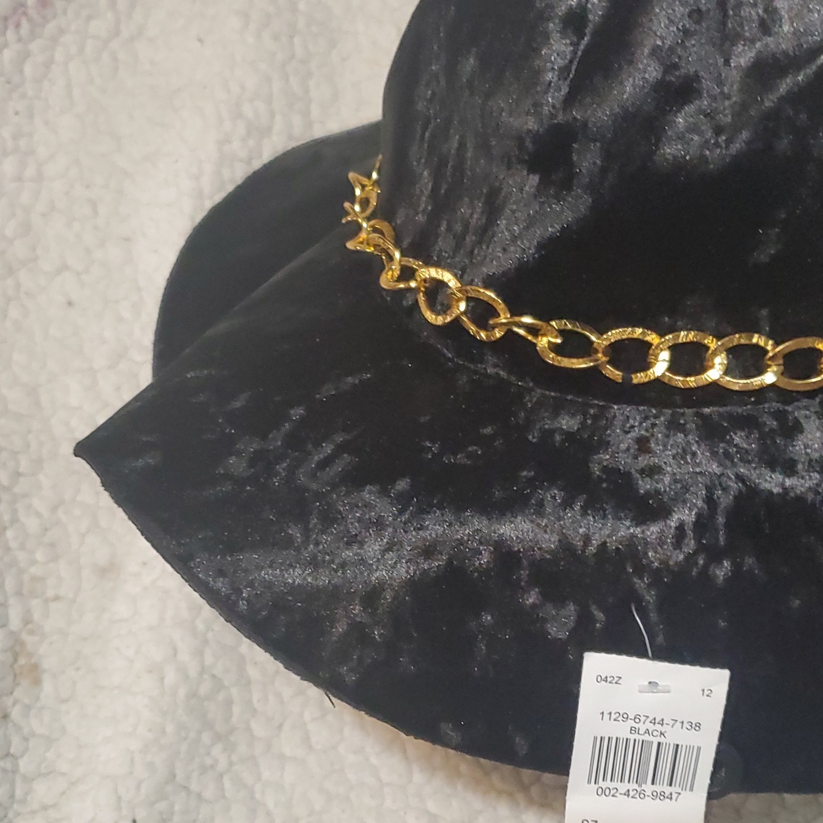 Black Velvet Wide Brim Women's Hat Gold Chain Accent - photo 4