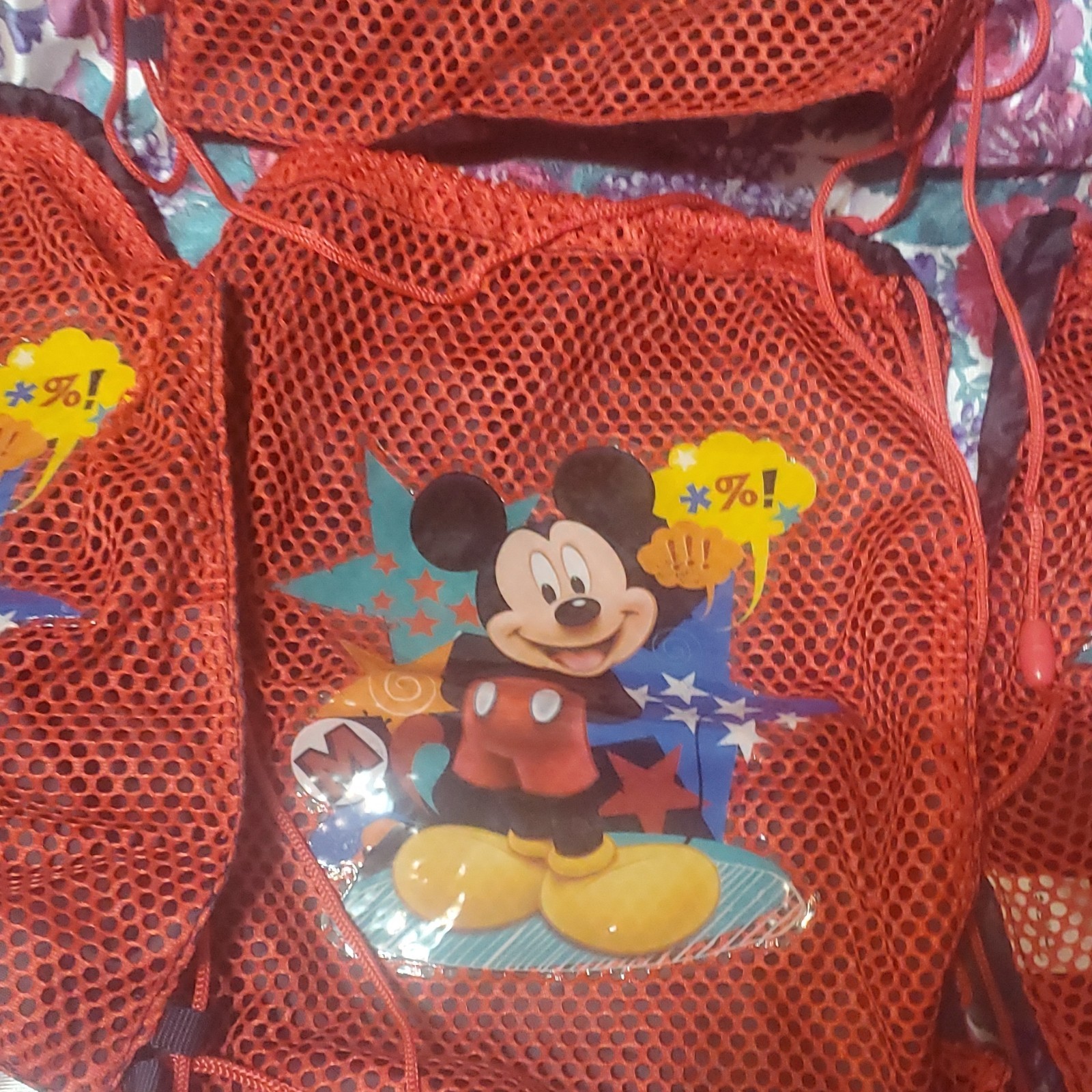 Disney Mickey Mouse Lot of 4 Red Mesh Drawstring Backpacks - photo 2