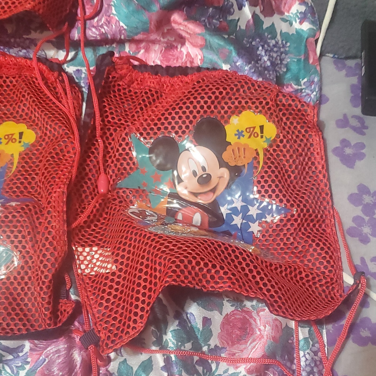 Disney Mickey Mouse Lot of 4 Red Mesh Drawstring Backpacks - photo 3