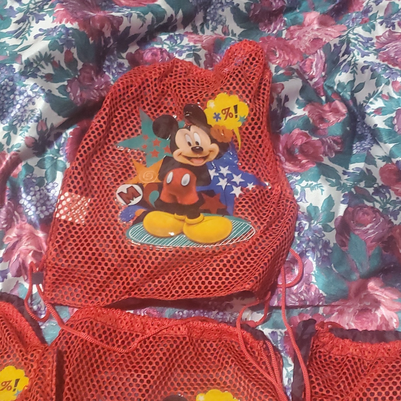 Disney Mickey Mouse Lot of 4 Red Mesh Drawstring Backpacks - photo 4
