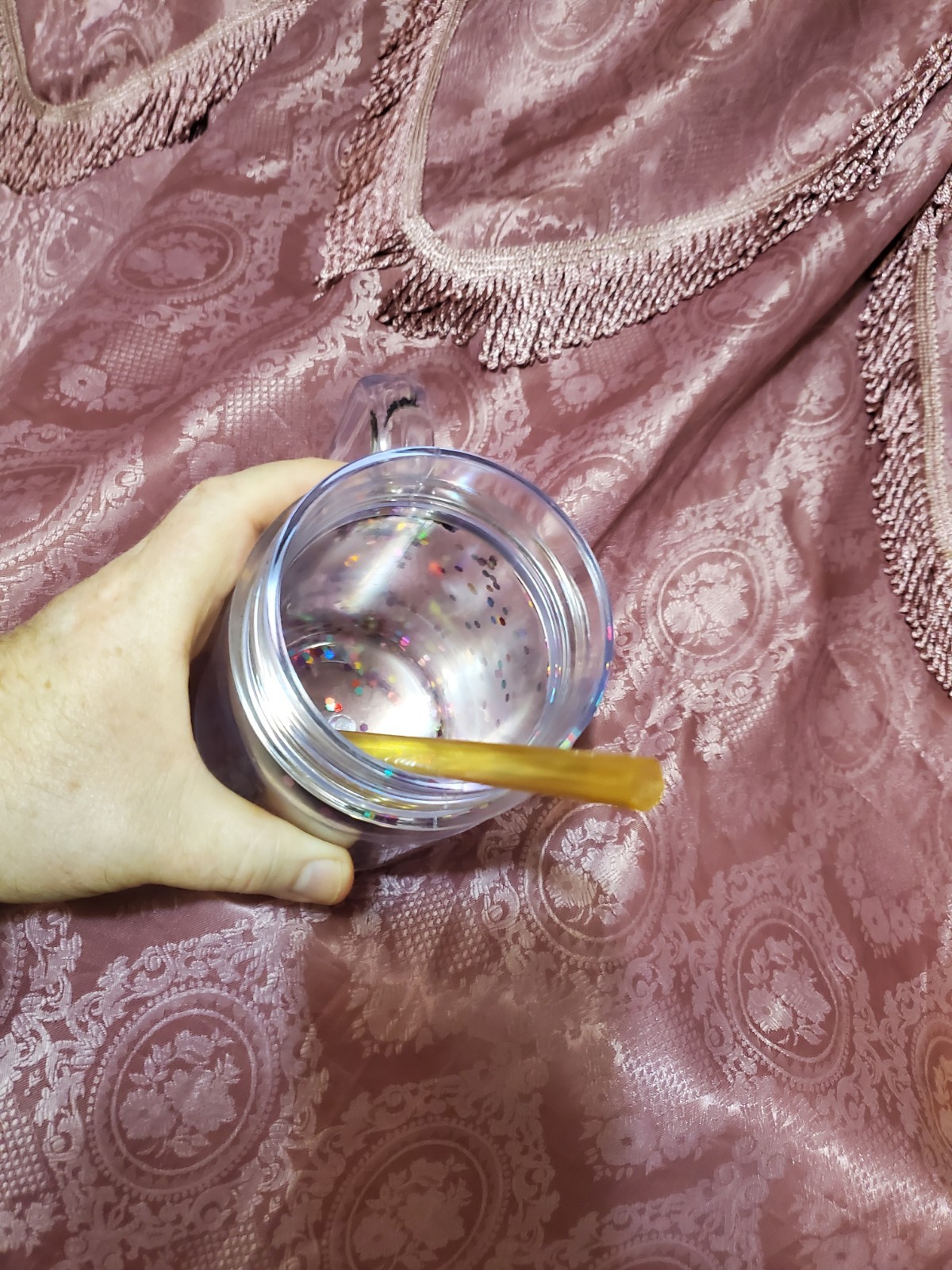 Clear Plastic Mason Jar with Yellow Lid, Straw, Glitter - photo 5