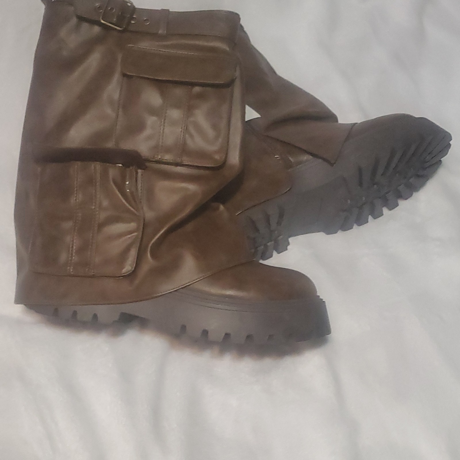 Bamboo Brown Faux Leather Mid-Calf Boots