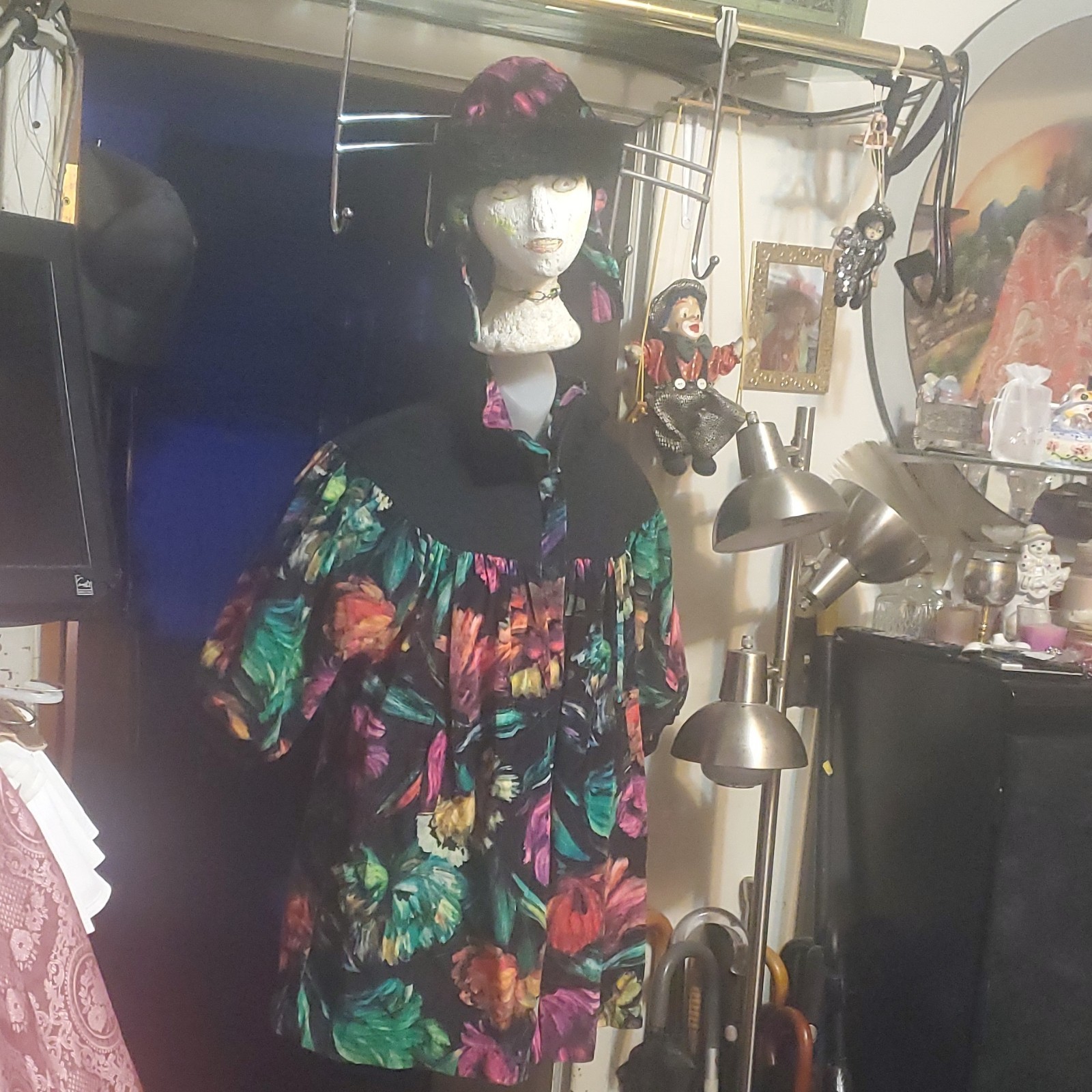 Multicolor Floral Zipper Jacket with Hat - Size 6X