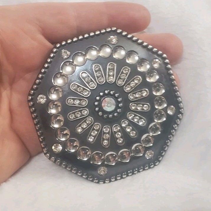 Silver Geometric Rhinestone Clip Belt Buckle for Women