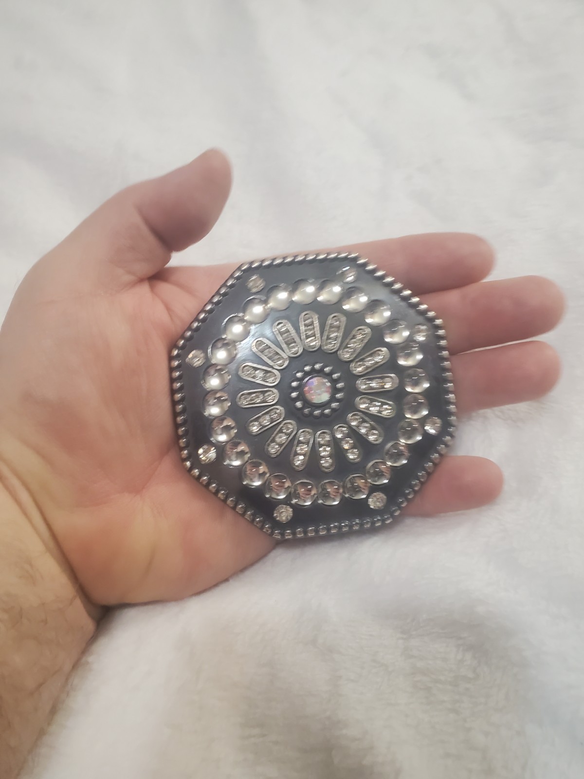 Silver Geometric Rhinestone Clip Belt Buckle for Women - photo 3