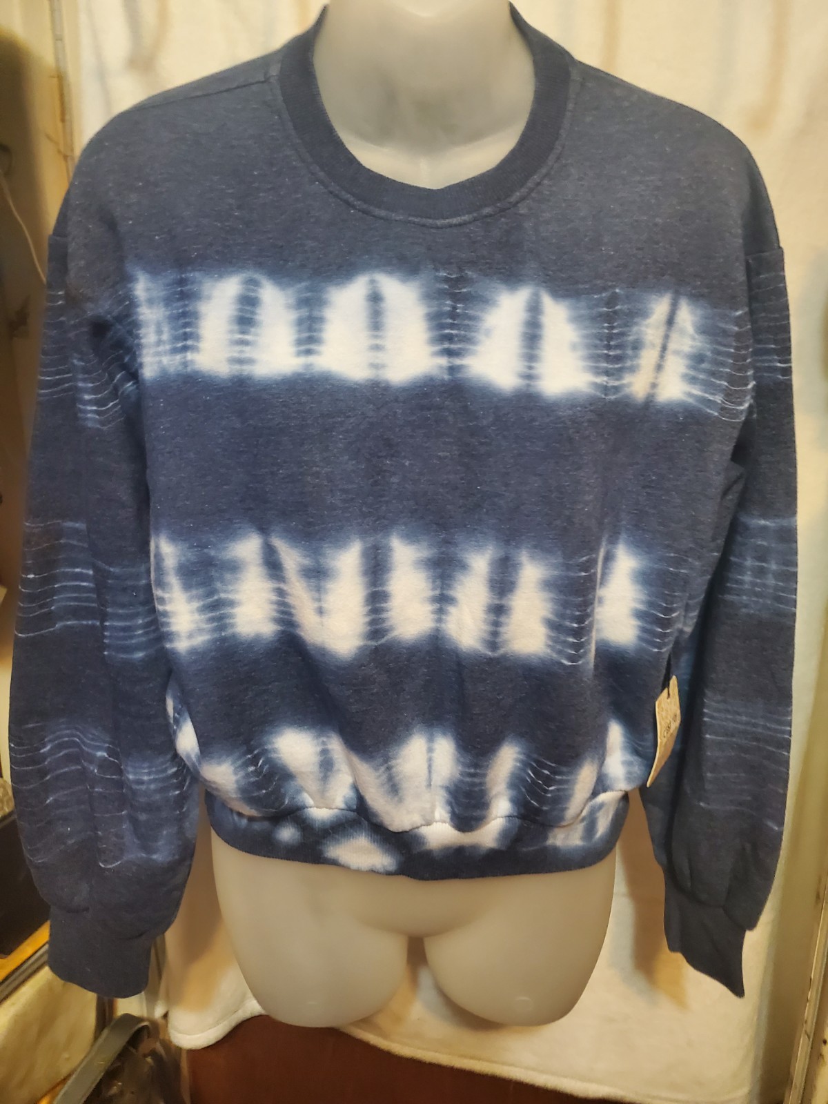 C'est Toi Blue White Tie Dye Pullover Sweatshirt Women's M