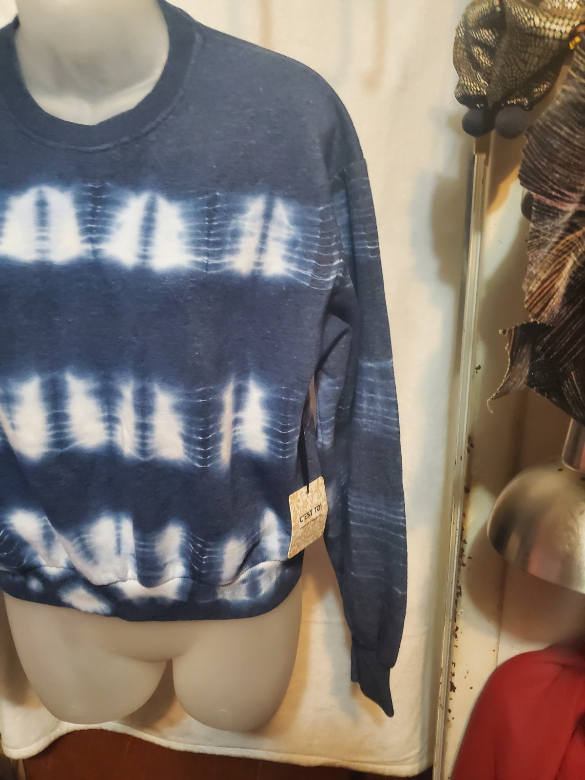 C'est Toi Blue White Tie Dye Pullover Sweatshirt Women's M - photo 5