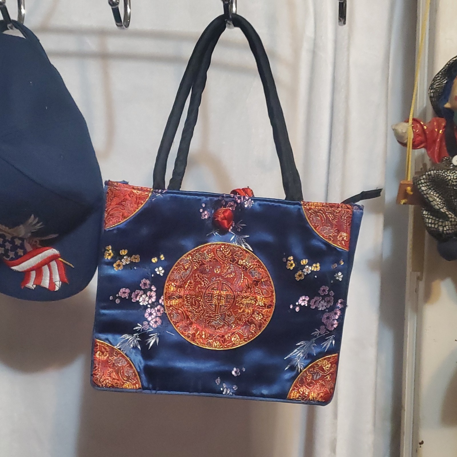 Blue Shoulder Bag Embroidered Floral Knot Accent - photo 2