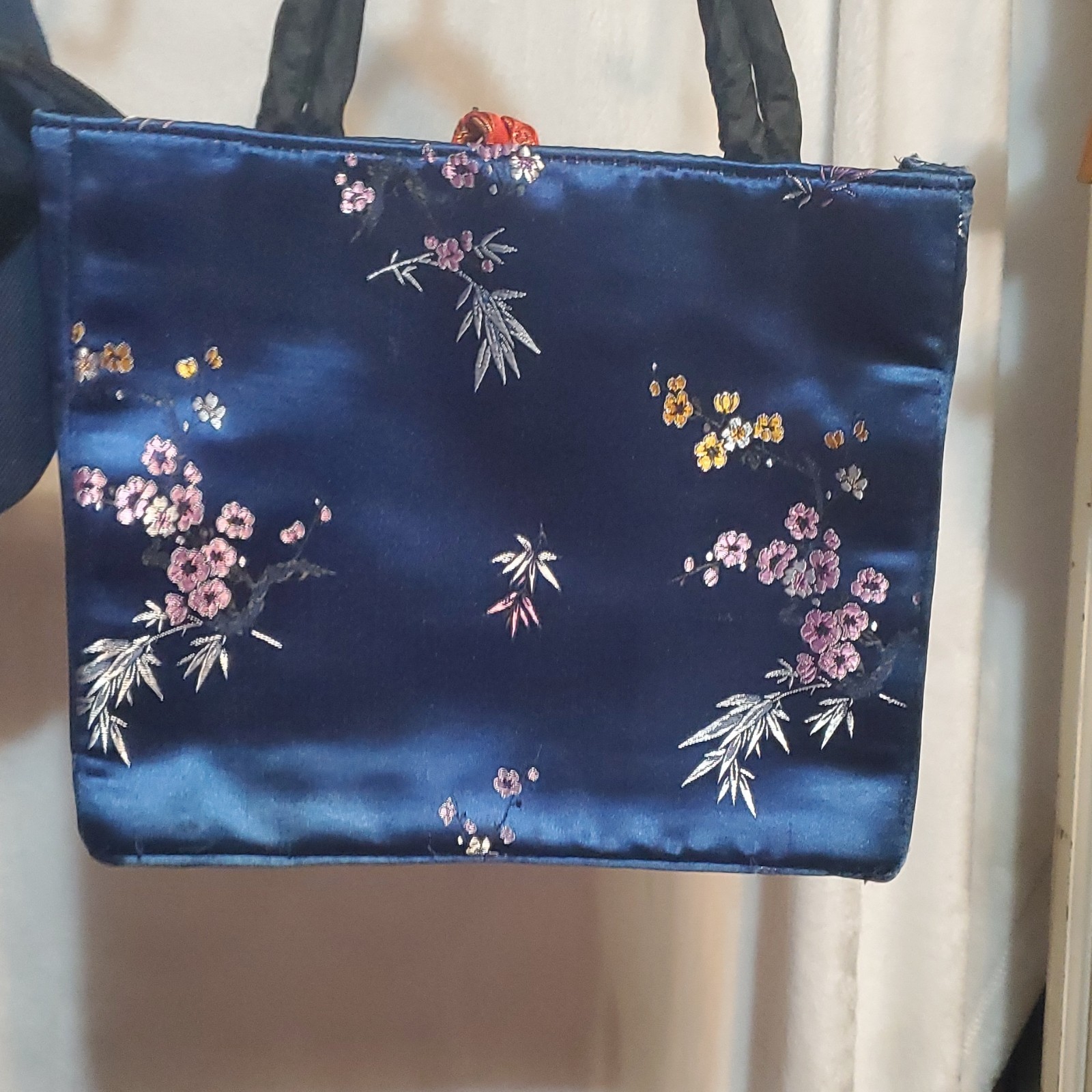 Blue Shoulder Bag Embroidered Floral Knot Accent - photo 4
