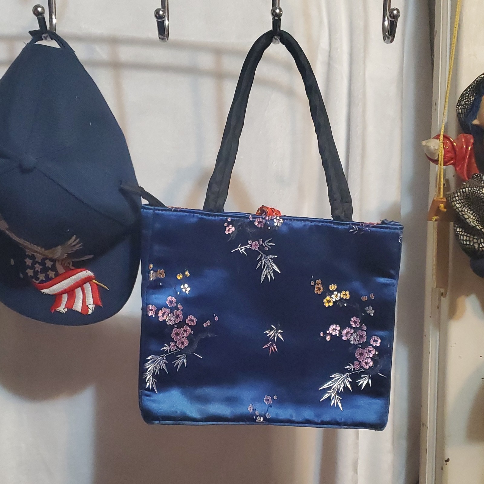 Blue Shoulder Bag Embroidered Floral Knot Accent - photo 5
