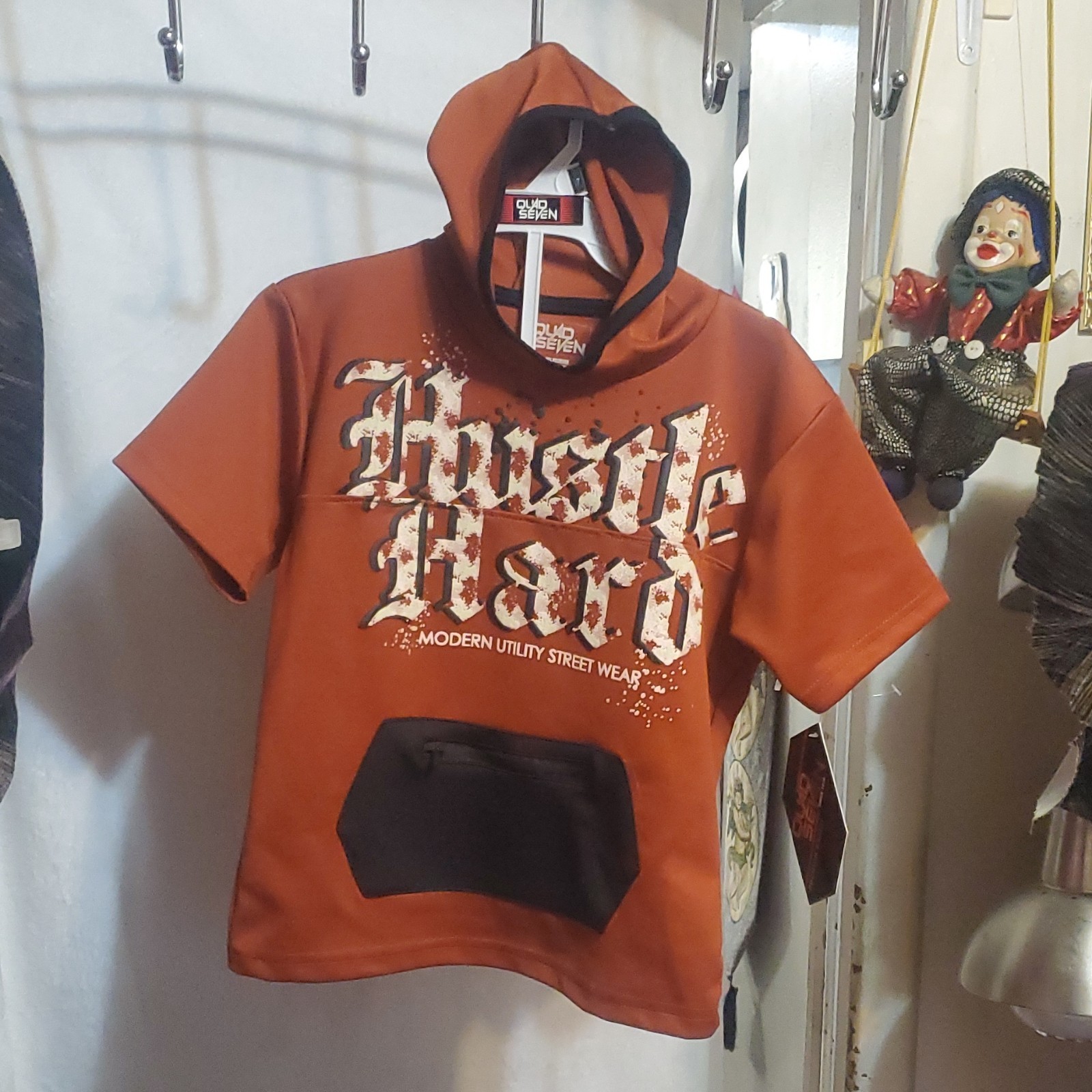 Quad Seven Boys Hustle Hard Hoodie Orange Size 7