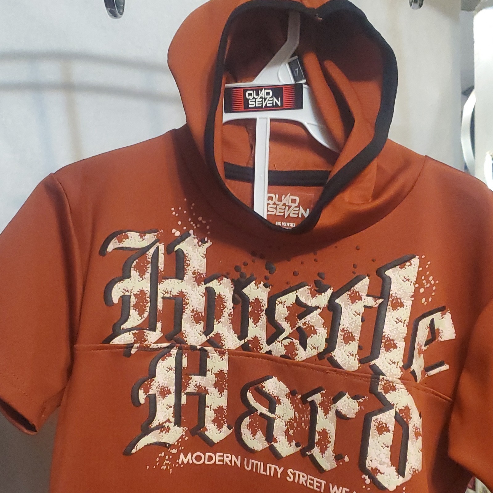 Quad Seven Boys Hustle Hard Hoodie Orange Size 7 - photo 5