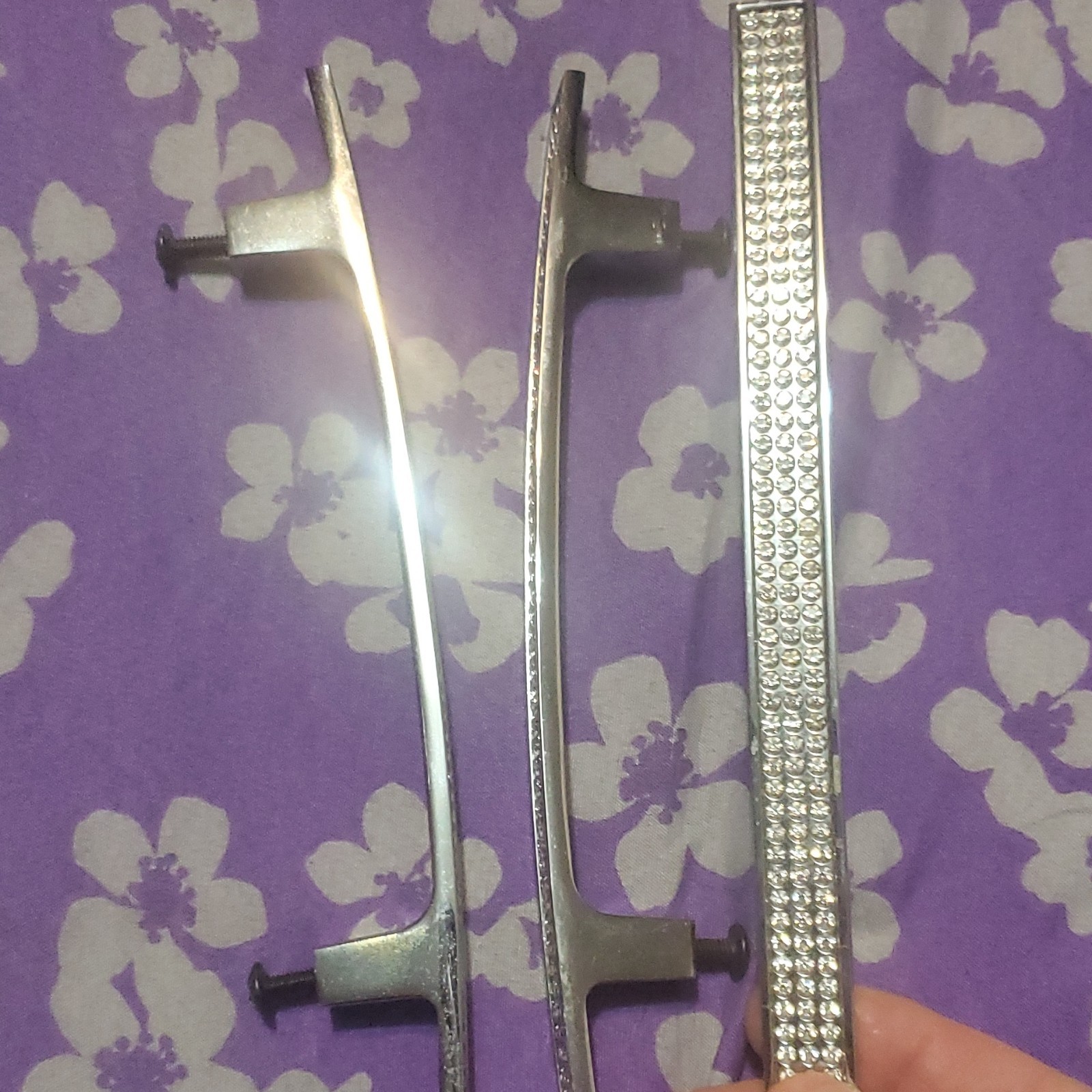 Modern Silver Polished Metal Crystal Cabinet Handle Pulls Set of