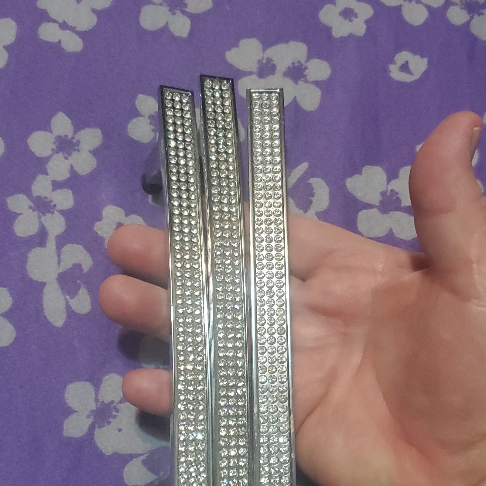 Modern Silver Polished Metal Crystal Cabinet Handle Pulls Set of - photo 3
