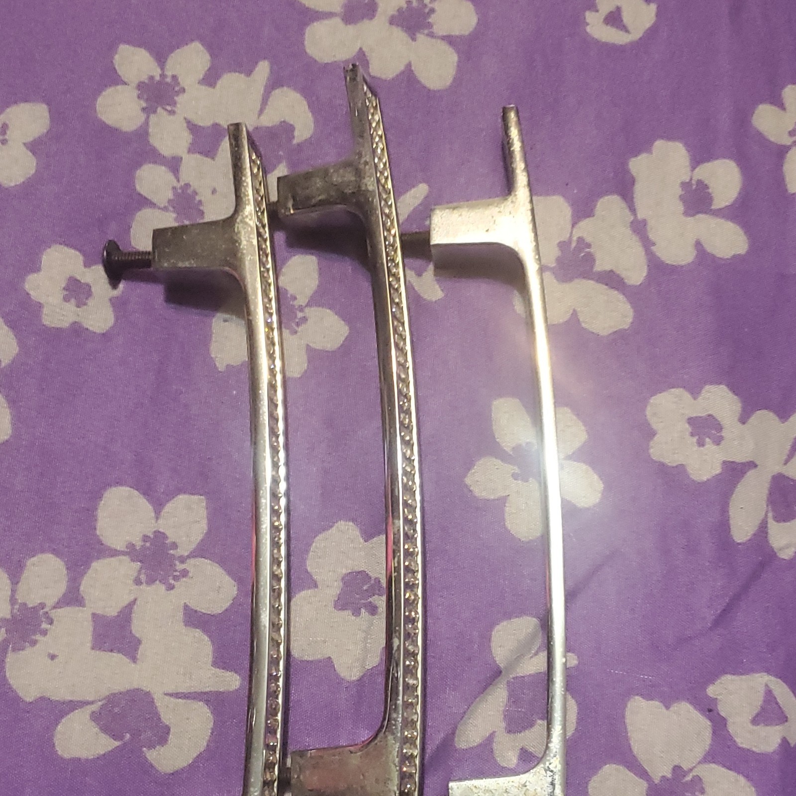 Modern Silver Polished Metal Crystal Cabinet Handle Pulls Set of - photo 4