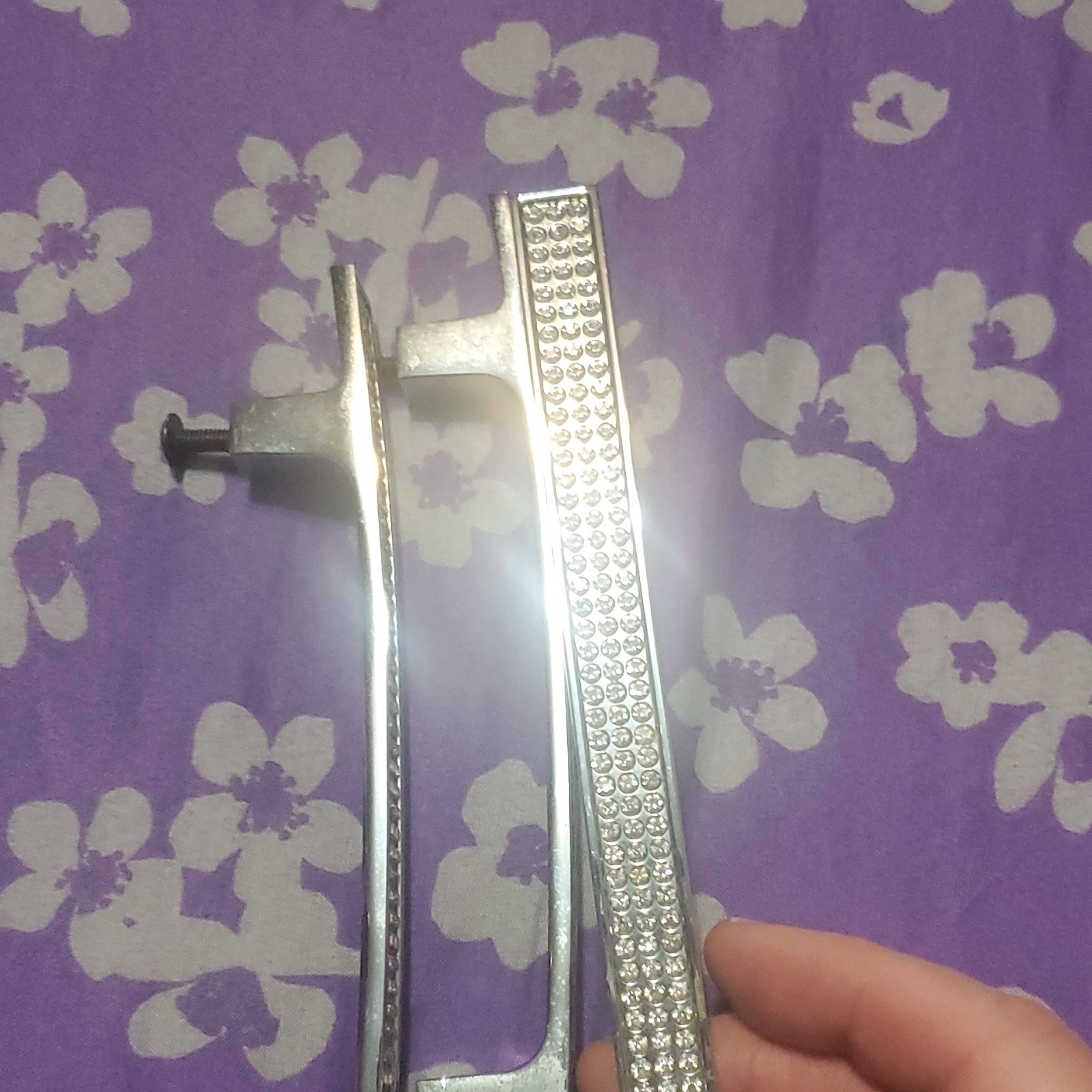 Modern Silver Polished Metal Crystal Cabinet Handle Pulls Set of - photo 5