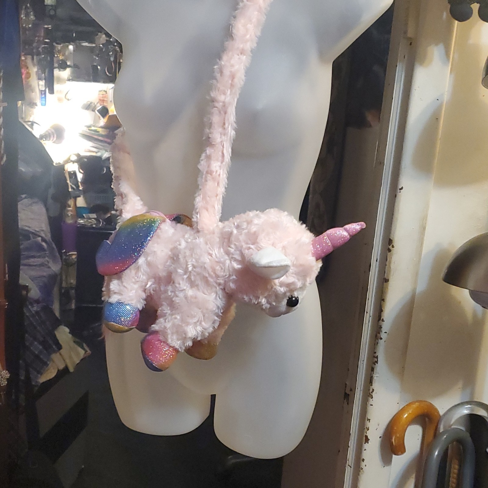 Pink Unicorn Plush Kids Backpack Rainbow Wings Zipper Adjustable