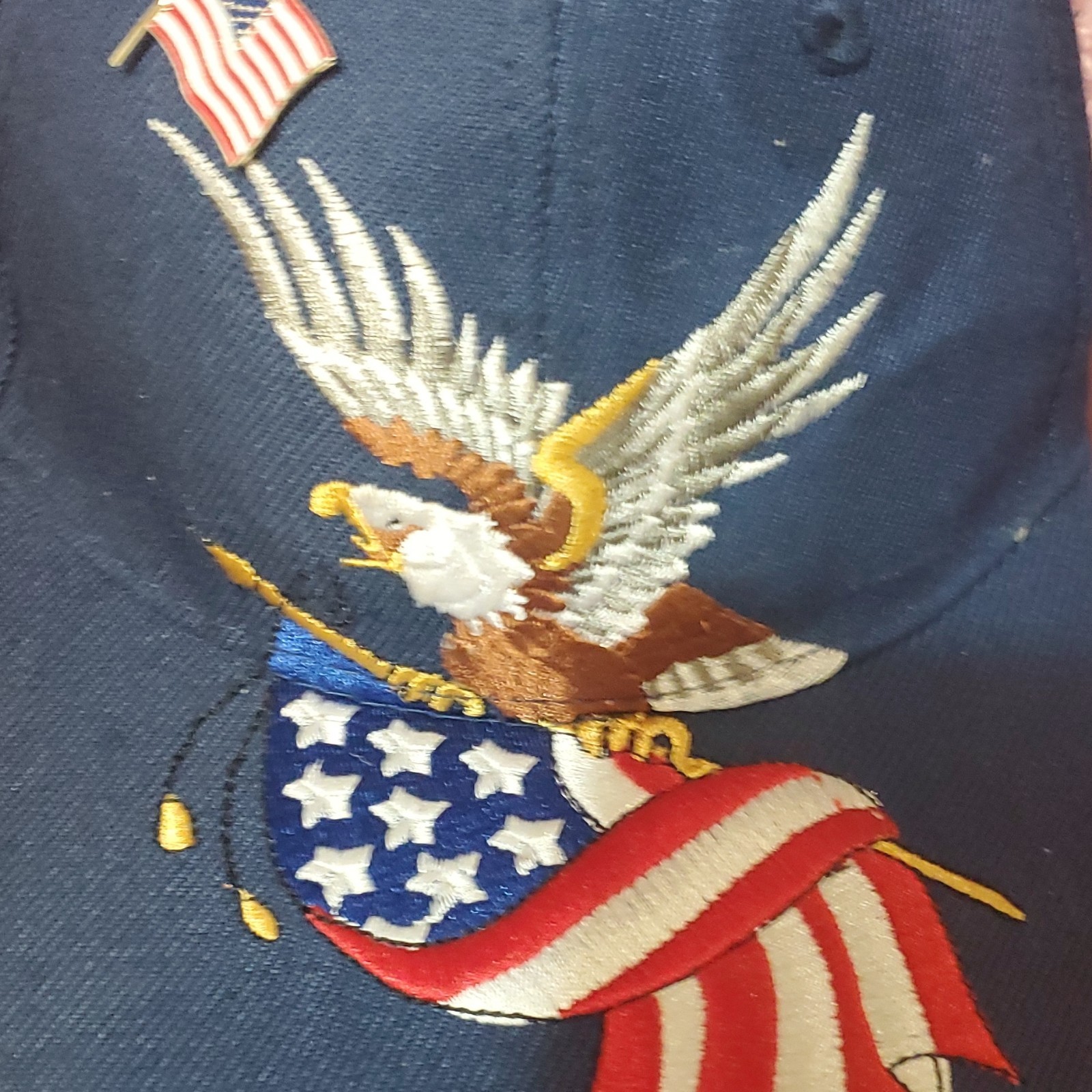 Men's Navy Blue Baseball Cap Embroidered Bald Eagle USA Flag Adj - photo 3