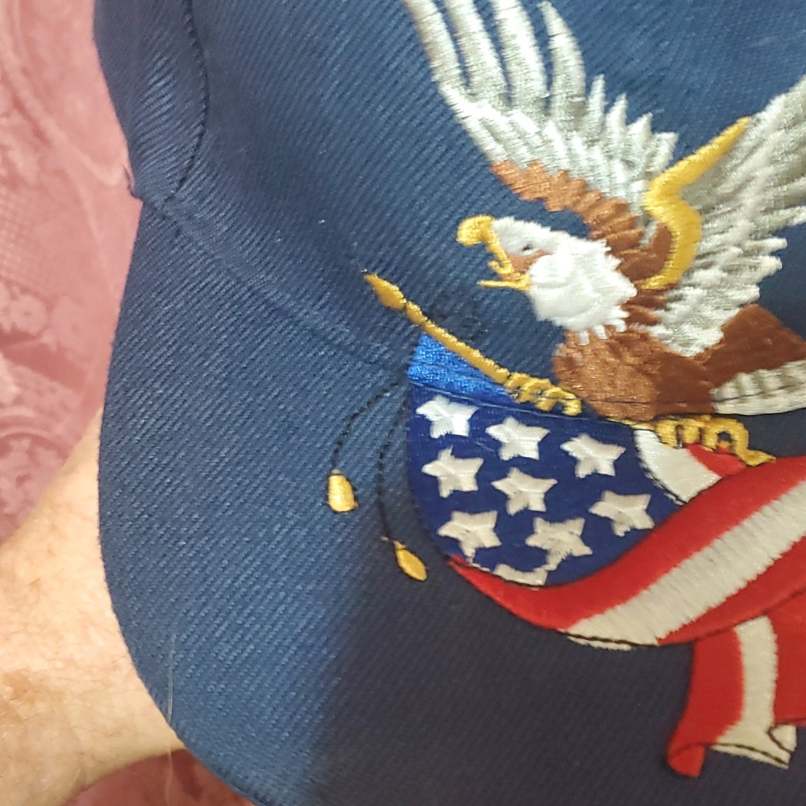 Men's Navy Blue Baseball Cap Embroidered Bald Eagle USA Flag Adj - photo 4