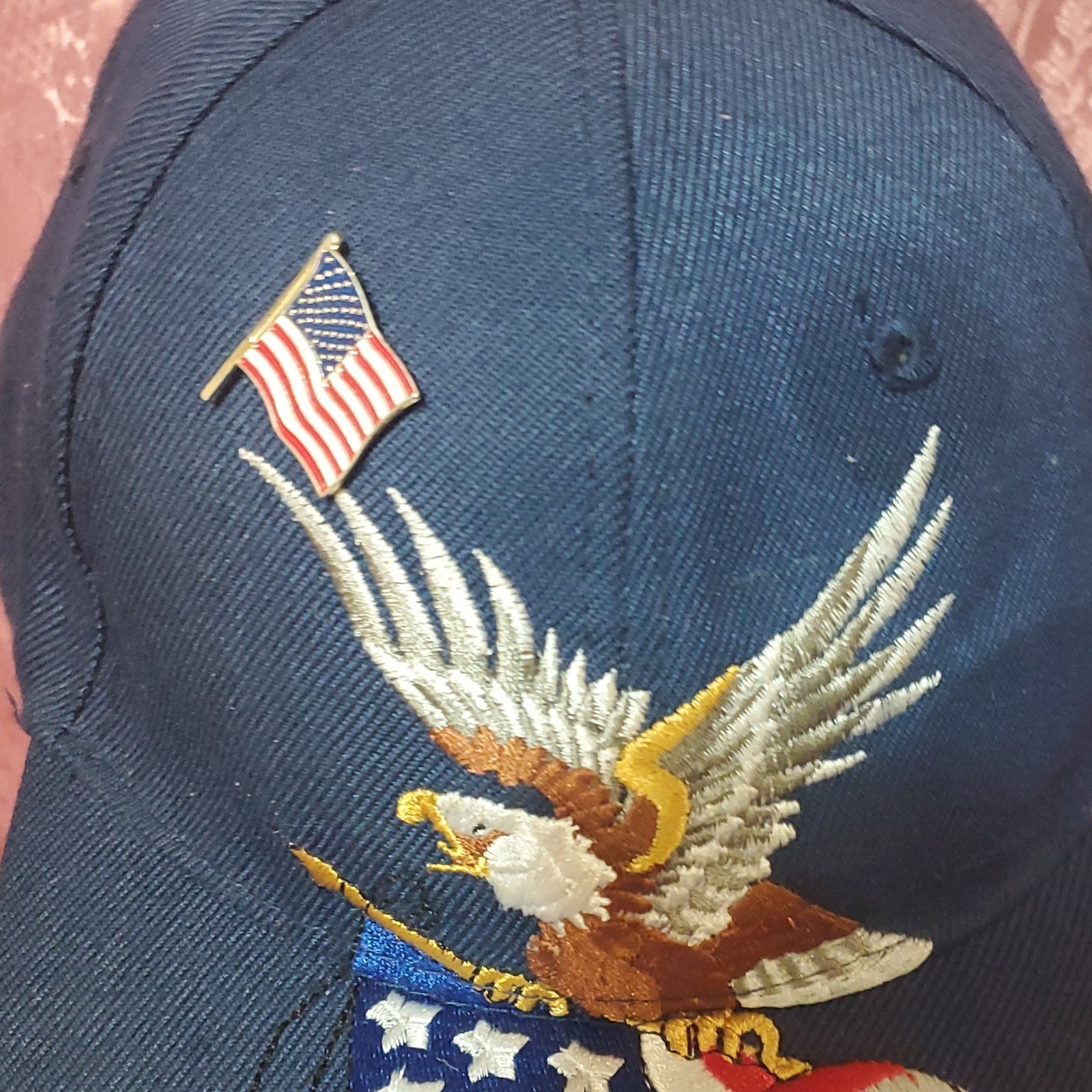 Men's Navy Blue Baseball Cap Embroidered Bald Eagle USA Flag Adj - photo 5