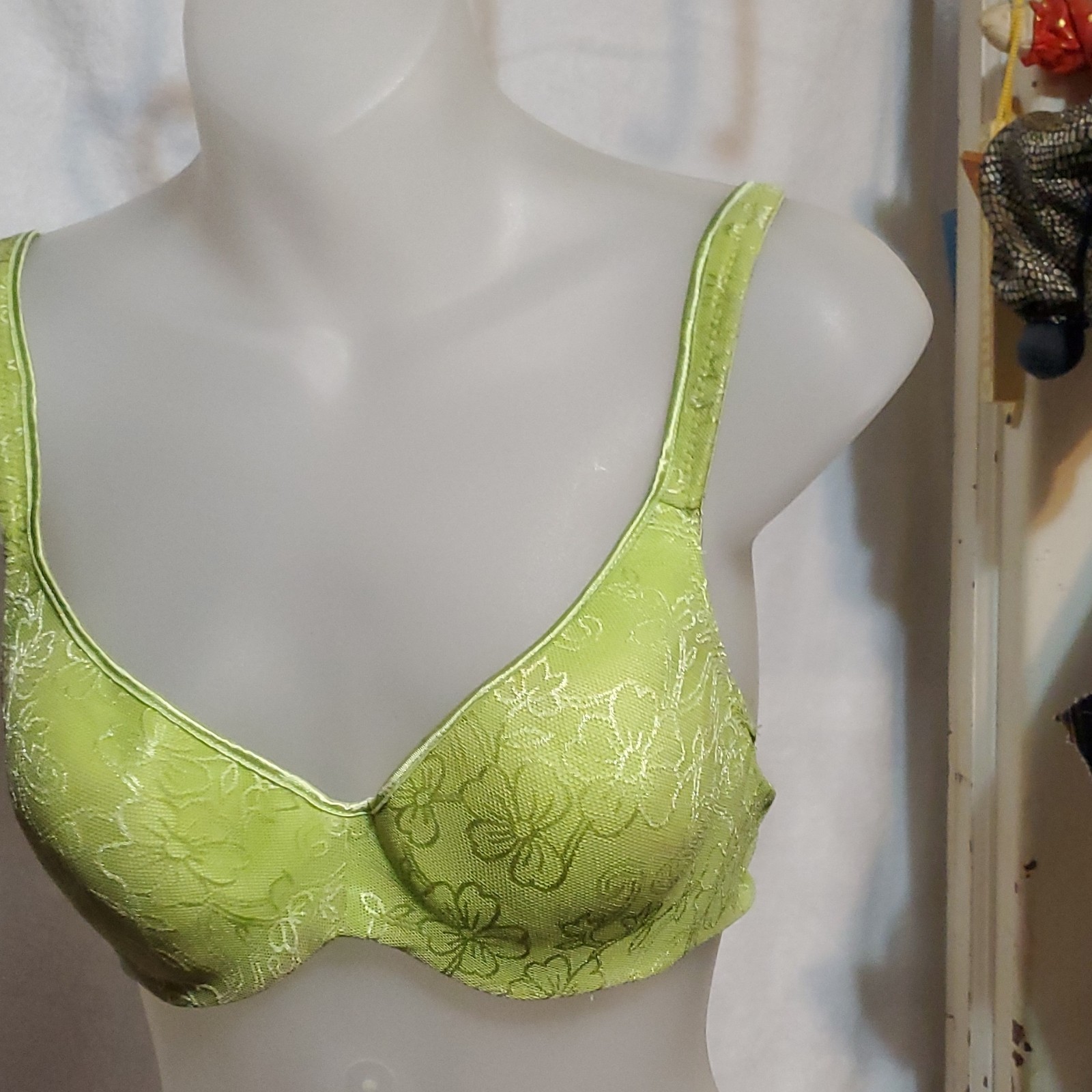 Green Lace Floral Underwire Bra 34C Full Coverage - photo 4