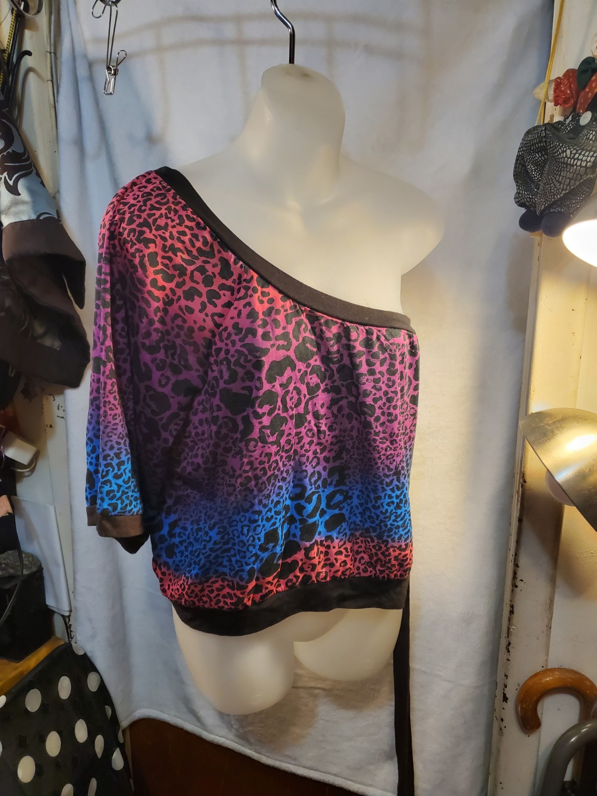 Eye Candy One Shoulder Leopard Print Blouse L