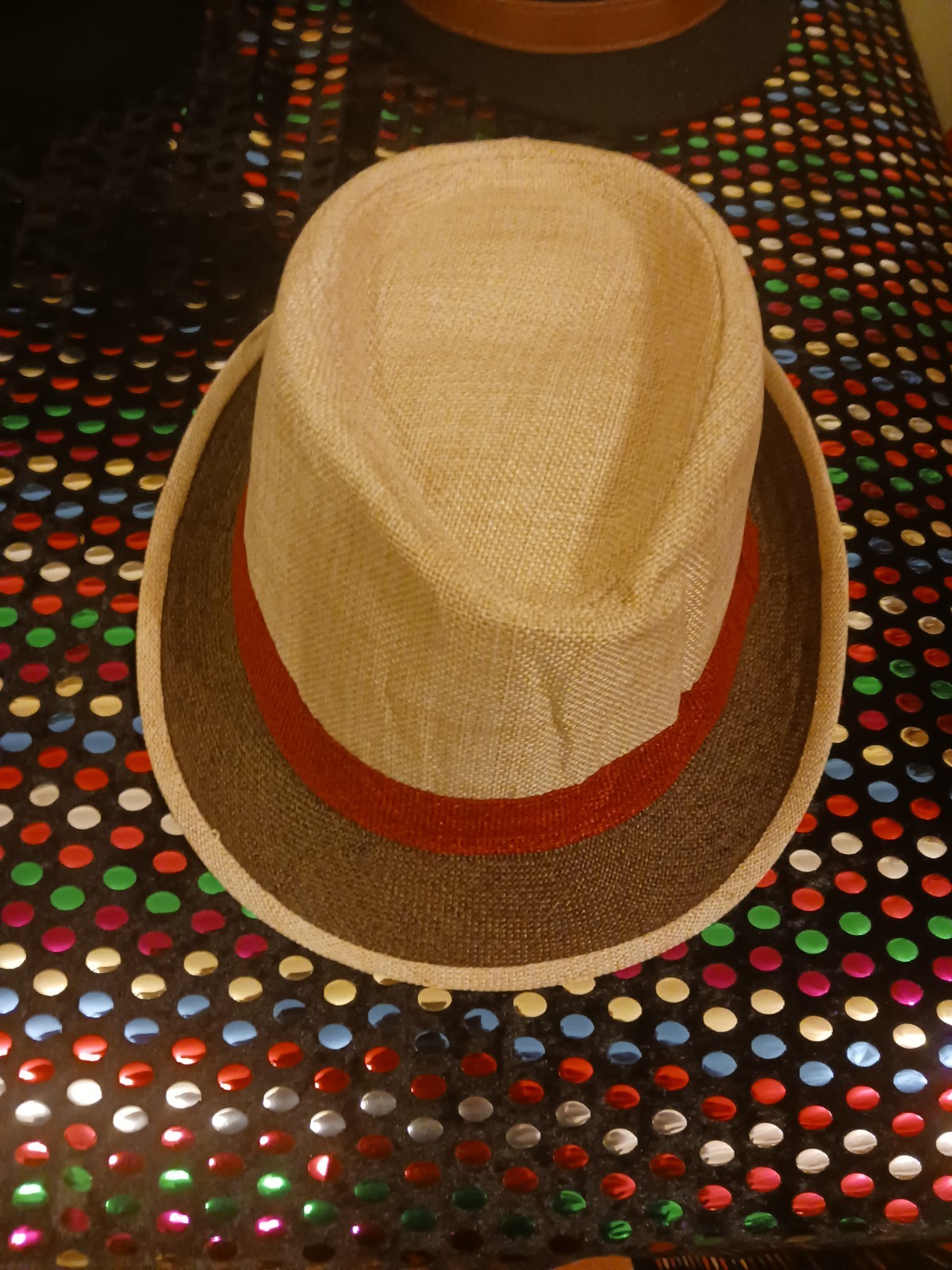 Unisex Beige Brown Fedora Hat Red Band Lightweight Casual Summer