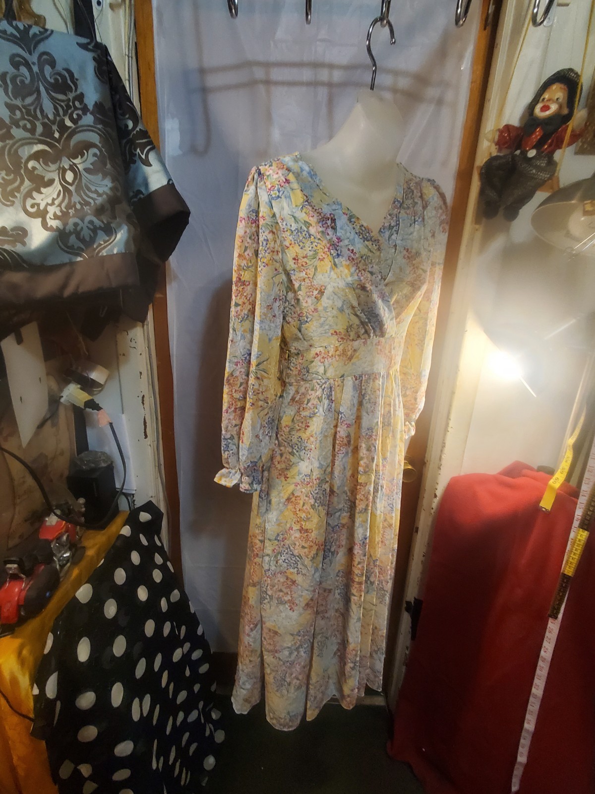 XINXINX Floral Ruffle Maxi Dress Long Sleeve V-Neck Multicolor S