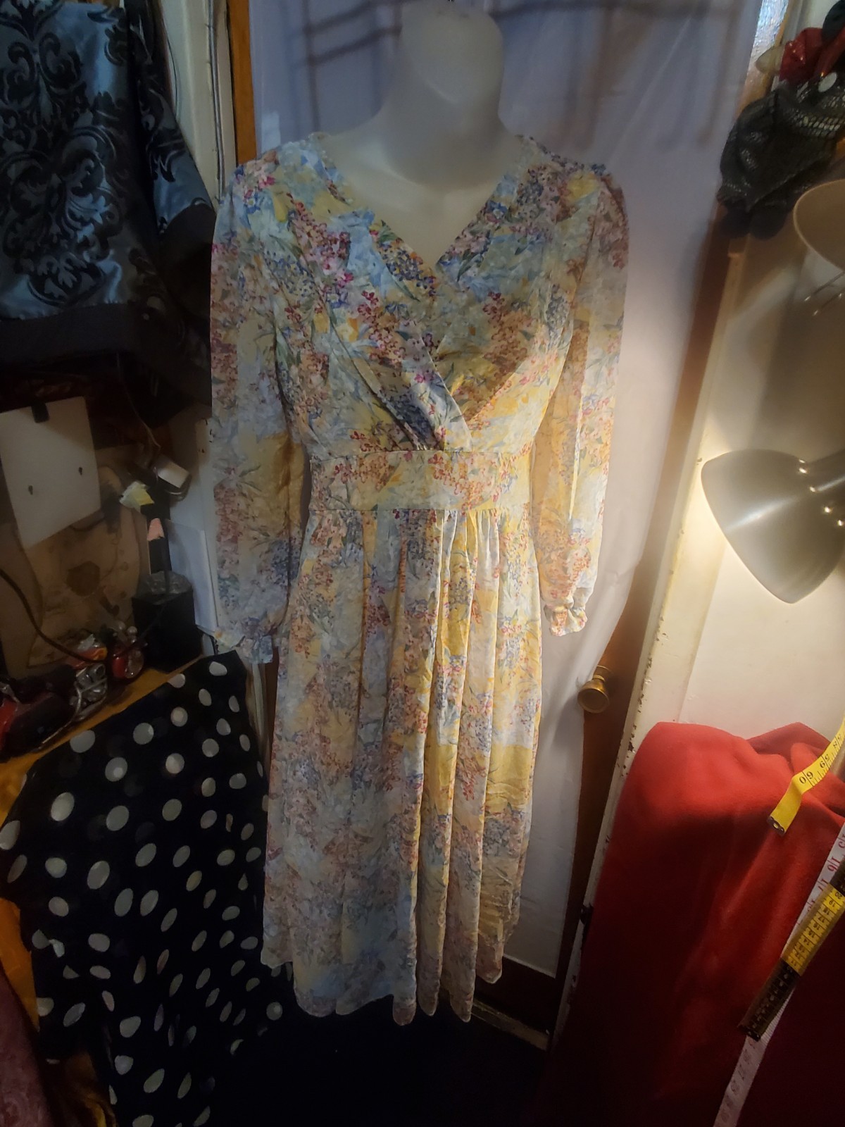 XINXINX Floral Ruffle Maxi Dress Long Sleeve V-Neck Multicolor S - photo 4