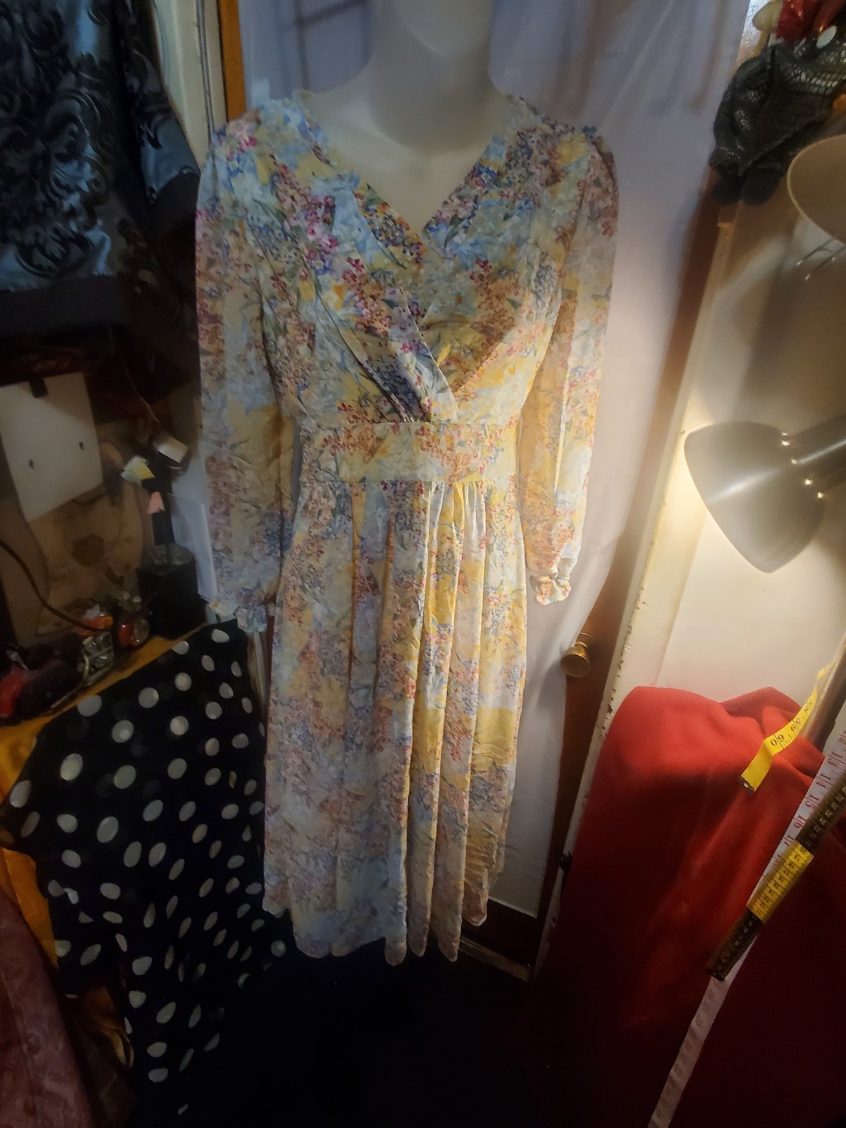 XINXINX Floral Ruffle Maxi Dress Long Sleeve V-Neck Multicolor S - photo 5
