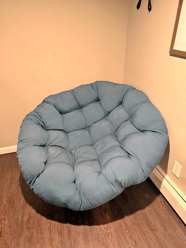 Papasan Chair with Blue Cushion