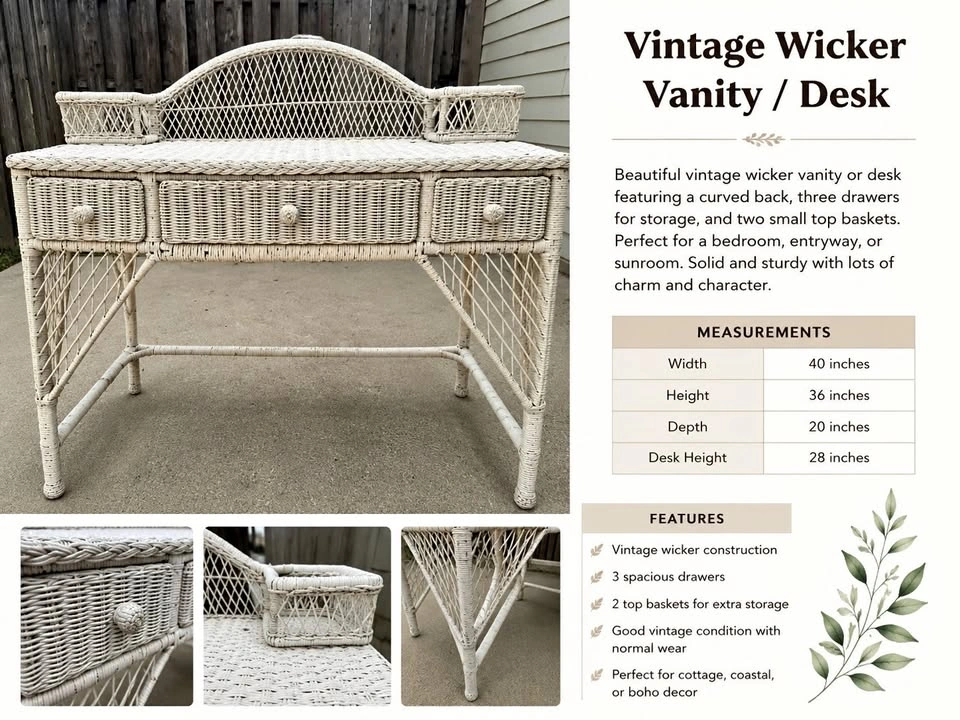 Vintage Wicker Vanity / Desk