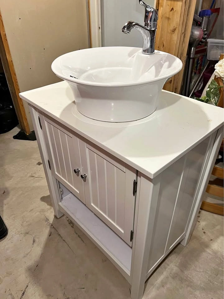 30" Cottage-Style Bathroom Vanity with Vessel Sink & Faucet