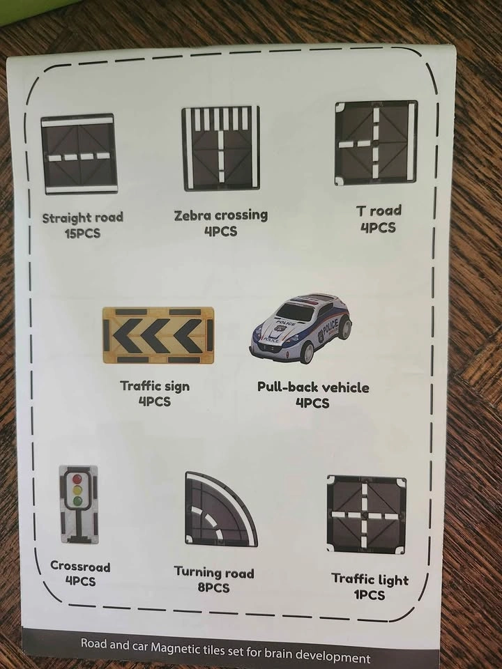 Magnetic Tiles Road Set with Pullback Cars - 40pcs - photo 3