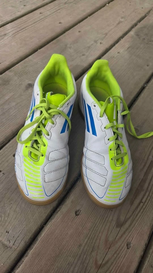 Adidas F50 Indoor Soccer Shoes - White/Blue/Lime - photo 2