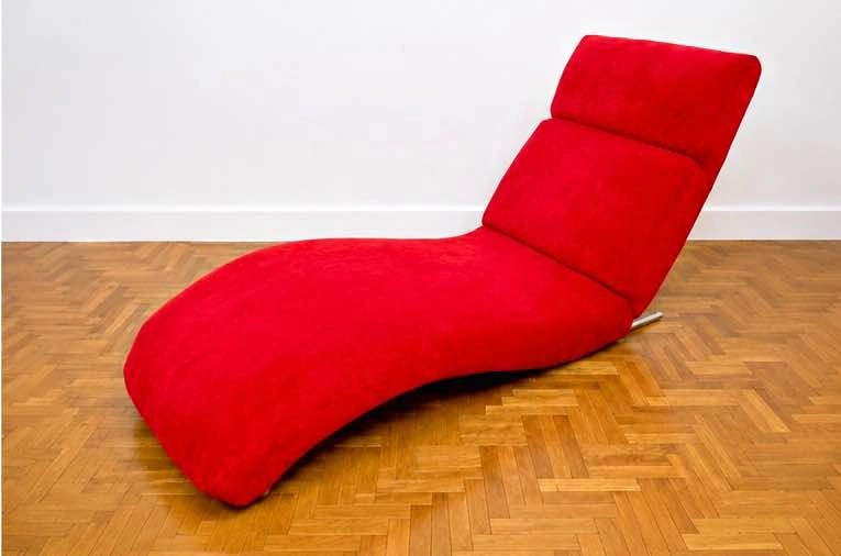 Modern Red Velvet Chaise Lounge / Sculptural Lounge Chair